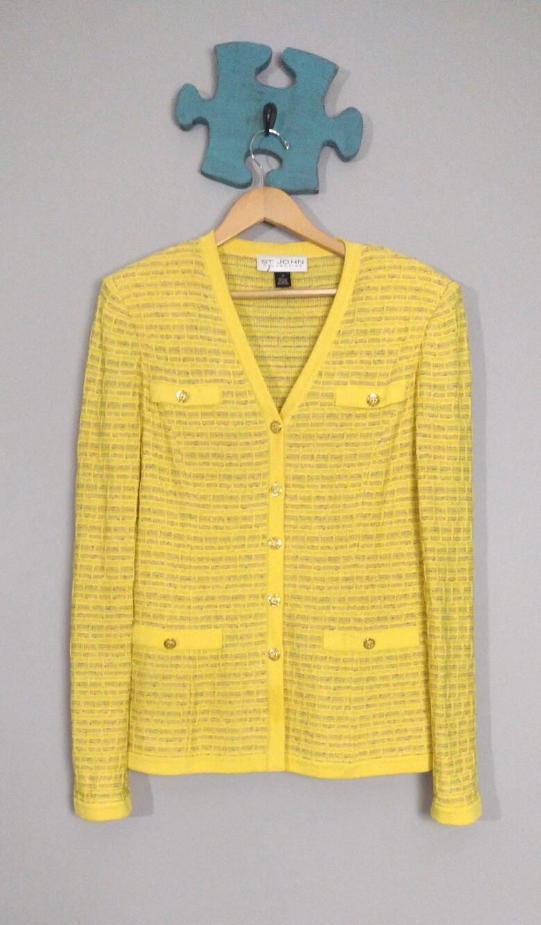 St. John Collection Multicolor Yellow Button Front Cardigan Sweater Size 12